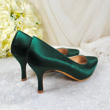 Load image into Gallery viewer, Emerald Green Satin Bridal Shoes: Mid Heel  Bridesmaid Heels UK5/US7.5