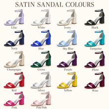 Load image into Gallery viewer, Satin Block Heel Bridal Sandals in Your Choice of Colour