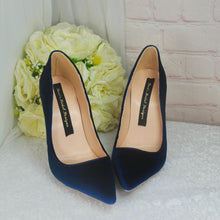 Load image into Gallery viewer, Blue Velvet Wedding Shoes with 'Cherry Blossom'