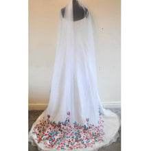 Load image into Gallery viewer, LAST ONE - Floral Wedding Veil – Handmade White Tulle Bridal Veil with Rose Embroidery