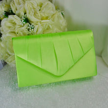 Load image into Gallery viewer, Handmade Lime Green Fascinator Hat and Satin Clutch Bag Set