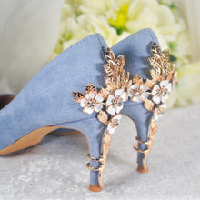 Load image into Gallery viewer, LAST ONE 6cm Heel Blue Suede Cherry Blossom Heels - UK3/US5.5