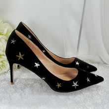Load image into Gallery viewer, Black or Navy Velvet Celestial Bridal Shoes – Star Stiletto Heels
