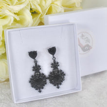 Load image into Gallery viewer, Statement Black Heart Rhinestone Earrings: Gothic Bridal Jewelry