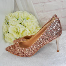 Load image into Gallery viewer, Rose Gold Bridal Heels – Handmade Glitter Court Shoes | 7cm Stiletto Pumps UK4 / US6.5
