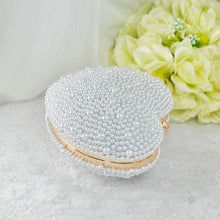 Load image into Gallery viewer, White Pearl Heart Shaped Evening Clutch Bag with Gold Casing - IN STOCK