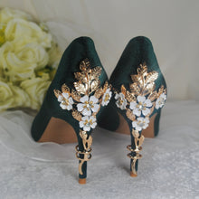 Load image into Gallery viewer, Green Velvet Wedding Shoes with 'Cherry Blossom'