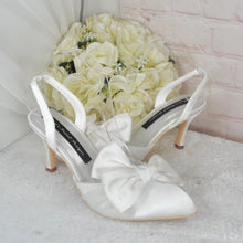 Load image into Gallery viewer, Chic Clastic Bridal Slingback Shoes, Satin Bridal Heels with Bow Detail Size UK4/US6.5