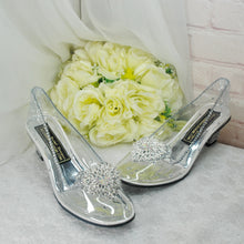 Load image into Gallery viewer, Crystal Cinderella Wedding Shoes: Transparent Block Heel Glass Slippers