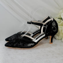Load image into Gallery viewer, Black Embroidered Lace Kitten Heel Bridal Shoes • UK4 / US6.5