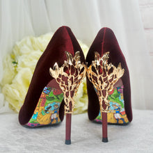 Load image into Gallery viewer, Burgundy Velvet Wedding Heels
