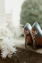 Load image into Gallery viewer, Blue Suede Wedding Heels: Cherry Blossom Embellished Bridal Shoes - UK3/US5.5