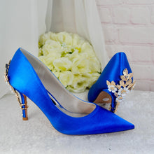 Load image into Gallery viewer, Royal Blue Satin Heel, Clutch & Fascinator Set: Wedding Guest Outfit