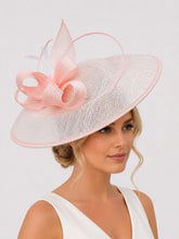 Load image into Gallery viewer, Handmade Burgundy Large Fascinator - Navy, Pink, Orange, Green Sinamay Hat