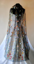 Load image into Gallery viewer, Black Floral Wedding Veil - Embroidered Bridal Veil With Silver Comb, 140cm