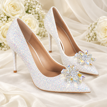 Load image into Gallery viewer, Cinderella Iridescent-Glitter Crystal Wedding Heels