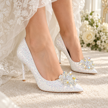 Load image into Gallery viewer, Cinderella Iridescent-Glitter Crystal Wedding Heels