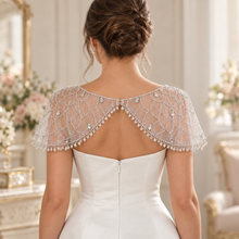 Load image into Gallery viewer, Crystal Embellished Bridal Cape | Silver Dress Cover-Up