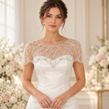 Load image into Gallery viewer, Crystal Embellished Bridal Cape | Silver Dress Cover-Up