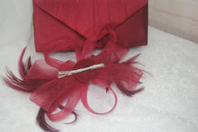 Load image into Gallery viewer, Burgundy Fascinator and Clutch Bag Set: Handmade Satin Wedding Accessory