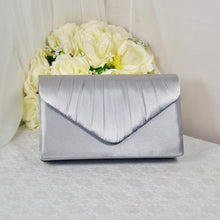 Load image into Gallery viewer, Silver Grey Fascinator and Clutch Bag Set: Handmade Satin Wedding Outfit