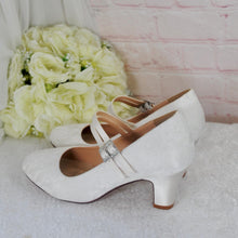 Load image into Gallery viewer, Block Heel Bridal Shoes – Comfortable Wedding Shoes with Satin Lace • UK7/US9.5
