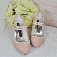 Load image into Gallery viewer, Champagne Bridal Shoes - Vintage Mary Janes with Lace Pearl Heels & 8cm Block Heel - UK3 / US5.5