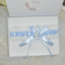 Load image into Gallery viewer, Blue Garter Something Blue Garter French Blue Wedding Custom Wedding Garters Personalise Wedding Garter Gift for Bride Bridal Shower Hen Do