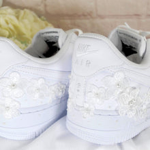Load image into Gallery viewer, Personalised Embroidered Genuine Nike Air Force 1 AF1 Trainers for Bride, Customised Bridal Sneakers, Alternative Wedding Shoes