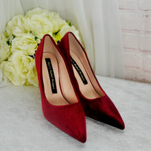 Load image into Gallery viewer, Luxurious Wine Red Velvet Wedding Shoes with 'Cherry Blossom'