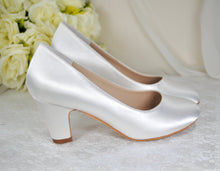 Load image into Gallery viewer, Burgundy Block Heel Satin Shoes, Wine Red Bridal Court Shoes