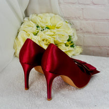 Load image into Gallery viewer, Stunning Burgundy Red Satin Heels Clutch Bag, Matching Bridal Set, Purse Shoes for Wedding Guest Mother of the Bride Groom