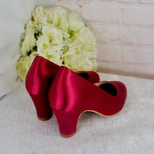 Load image into Gallery viewer, Burgundy Block Heel Satin Shoes, Wine Red Bridal Court Shoes