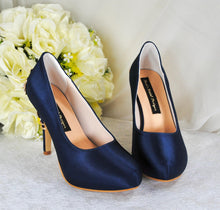 Load image into Gallery viewer, Navy Blue Satin Heels - Wedding Court Shoes with Round Toe UK3 / US5.5