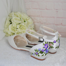 Load image into Gallery viewer, Ivory Bridal Sandals – Handmade Satin Flat Wedding Shoes With Floral Embroidery UK9/US11