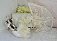 Load image into Gallery viewer, Ivory Satin Bridal Set: Heels, Clutch, Fascinator - Wedding Guest