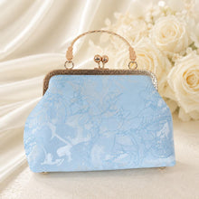 Load image into Gallery viewer, Floral Bridal Clutch: Luxury Blue Lace Embroidered Bag, Detachable Chain