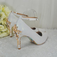 Load image into Gallery viewer, Ivory Shimmer Pointed Toe Shoes with Cherry Blossom Embellishment - UK7 - Ready to Dispatch