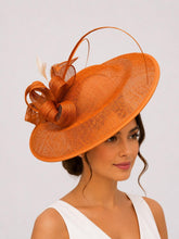 Load image into Gallery viewer, Handmade Burgundy Large Fascinator - Navy, Pink, Orange, Green Sinamay Hat