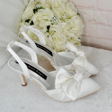 Load image into Gallery viewer, Chic Clastic Bridal Slingback Shoes, Satin Bridal Heels with Bow Detail Size UK4/US6.5
