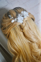 Load image into Gallery viewer, Handmade Gold or Silver Ceramic Flower Hair Pins with Pearls (Set of 3)