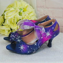 Load image into Gallery viewer, Hand-Painted Galaxy Wedding Shoes – Celestial Peep-Toe Heels