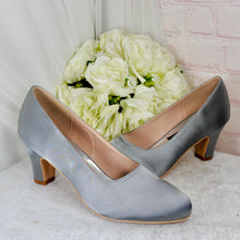 Load image into Gallery viewer, Burgundy Block Heel Satin Shoes, Wine Red Bridal Court Shoes