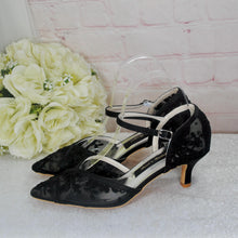 Load image into Gallery viewer, Black Embroidered Lace Kitten Heel Bridal Shoes • UK4 / US6.5