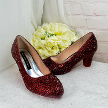 Load image into Gallery viewer, Ruby Slippers, Red Crystal Block Heels, Oz Inspired Custom Bridal Pumps