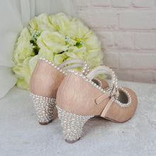 Load image into Gallery viewer, Champagne Bridal Shoes - Vintage Mary Janes with Lace Pearl Heels & 8cm Block Heel - UK3 / US5.5