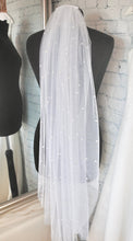 Load image into Gallery viewer, White Wedding Pearl Veil – Hand Beaded Pearl Veil with Silver Comb | Up to Cathedral Length