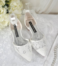 Load image into Gallery viewer, Ivory Lace Bridal Flats: Ankle Strap Wedding Shoes UK8/US10.5