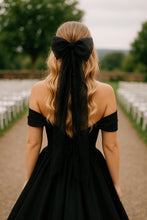 Load image into Gallery viewer, Black Pearl Tulle Bridal Hair Bow: Wedding Veil Alternative