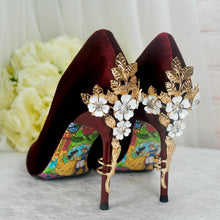 Load image into Gallery viewer, Luxurious Wine Red Velvet Wedding Shoes with 'Cherry Blossom'